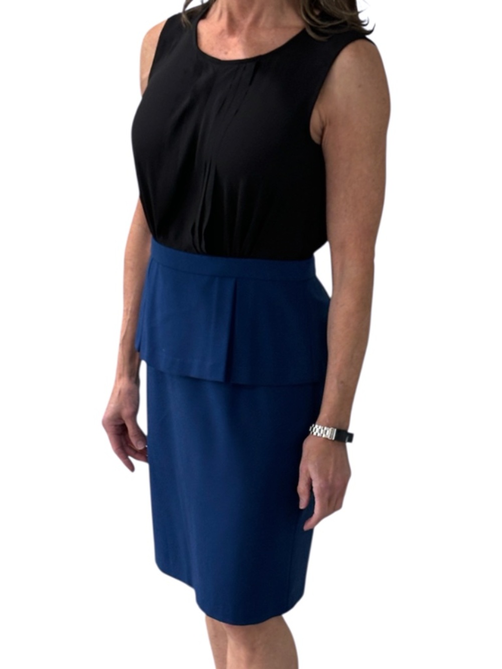 BCBG Paris Sleeveless Peplum Sheath Dress - Black & Blue Size 4
